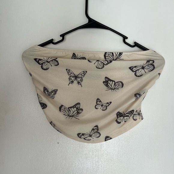 SHEIN Tops - SHEIN Butterfly Print Crop Top - Cream